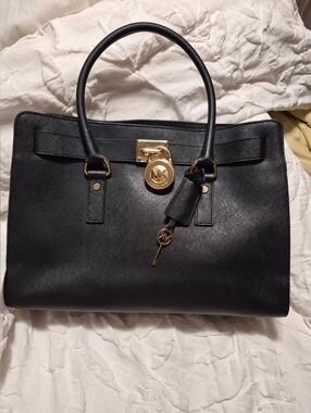 Michael Kors Black Saffiano Satchel with Gold Hardware